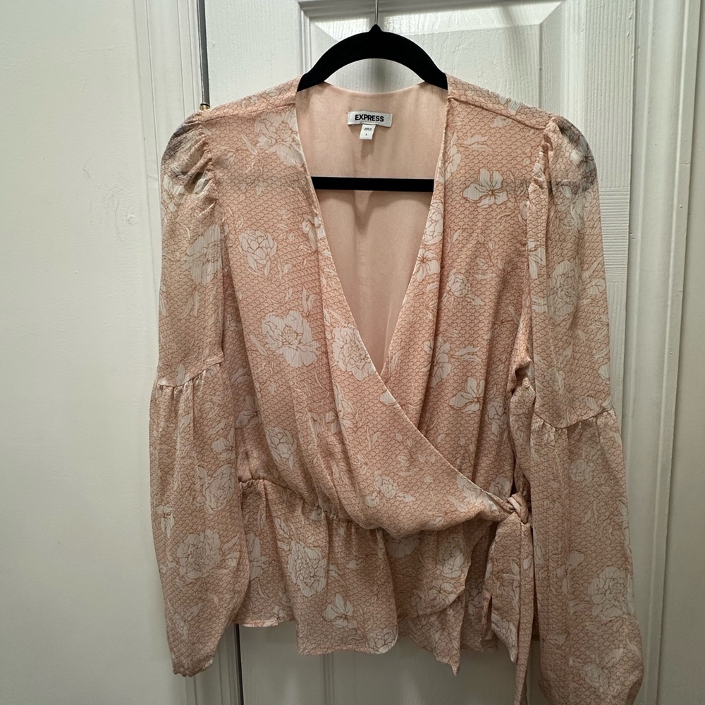 Express Women's Blush Floral Wrap Blouse